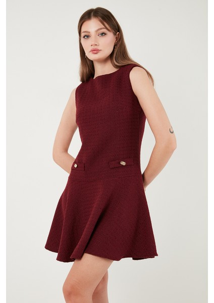 Pamuklu Regular Fit Bisiklet Yaka Düğme Detaylı A Kesim Mini Elbise Bayan Elbise 6525687