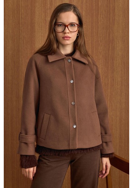 Çıt Çıt Kapamalı Pat Detaylı Kısa Kaban A.KAHVE 3163