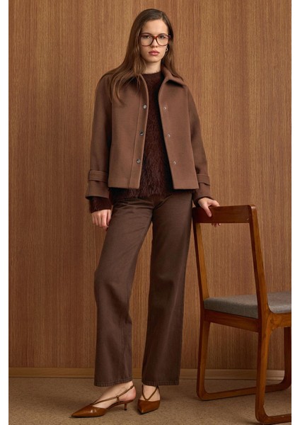 Çıt Çıt Kapamalı Pat Detaylı Kısa Kaban A.KAHVE 3163