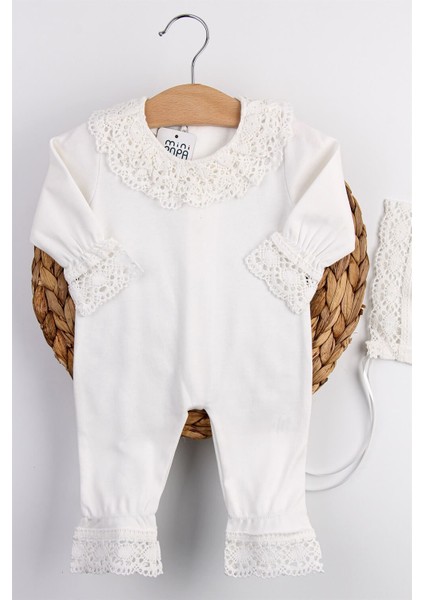 Dantelli Kız Bebek Tulumu Şapkalı Hastane Çıkışı Dantel İşlemeli Hediyelik Mevlüt Kıyafeti