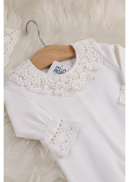 Dantelli Kız Bebek Tulumu Şapkalı Hastane Çıkışı Dantel İşlemeli Hediyelik Mevlüt Kıyafeti