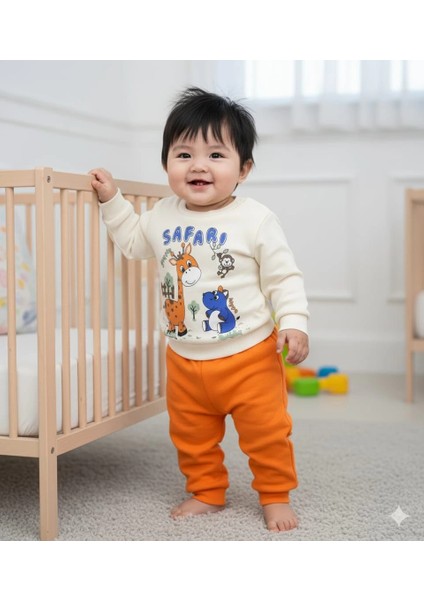 Erkek Bebek Safari Baskılı Alt Üst Ikili Gündelik Takım