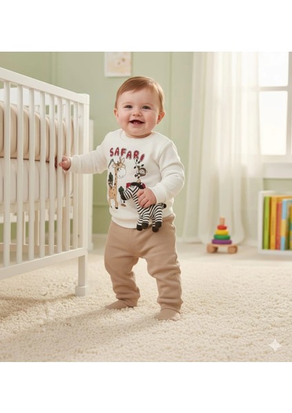 Erkek Bebek Safari Baskılı Alt Üst Ikili Gündelik Takım