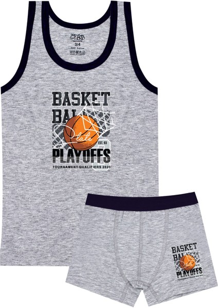 Erkek Çocuk Atlet Boxer Likralı Gri Basketbol (%96 Pamuk - %4 Elastan)