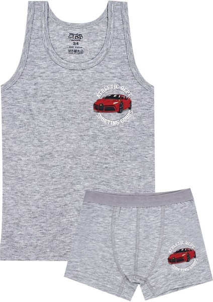 Erkek Çocuk Atlet Boxer Likralı Gri Araba (%96 Pamuk - %4 Elastan)