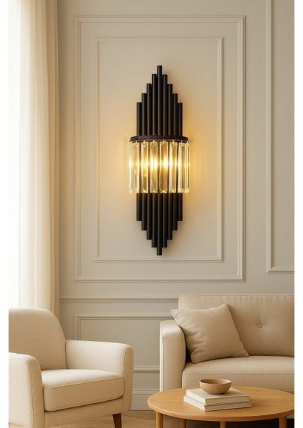 LUXURY MODERN AYDINLATMA SİYAH RENK KRİSTAL APLİK DUVAR LAMBASI ELEKTİRİKLİ