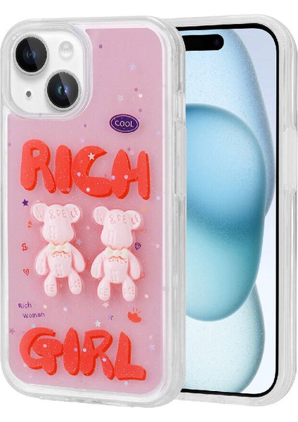 iPhone 15 Plus Uyumlu Kabartma Figürlü Parlak Mrsa Minimini Silikon Kapak-Kırmızı