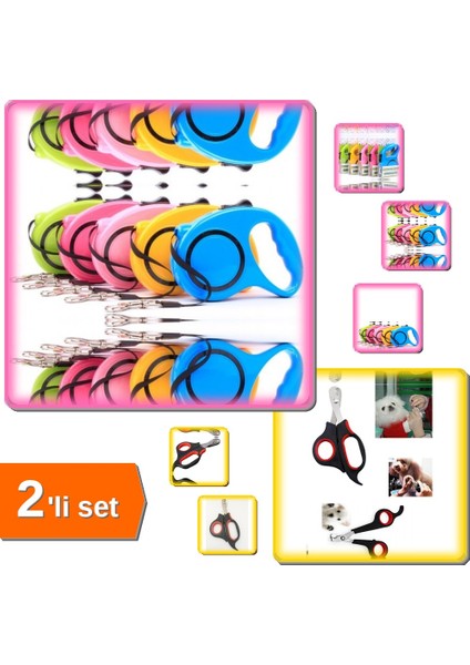 Otomatik Makaralı Köpek Tassması 5 Metre + Evcil Hayvan Tırnak Makası - Paslanmaz - 2li Set ABC123
