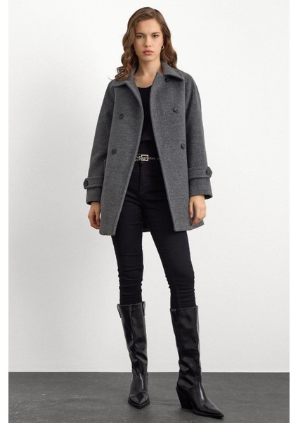 Reglan Kol Kruvaze Kısa Kaban KOYU GRİ 3150