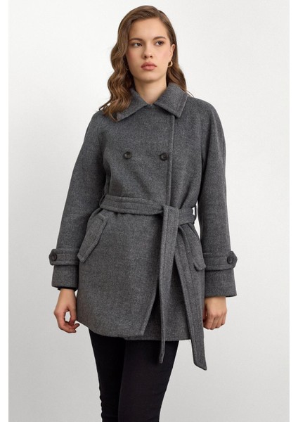 Reglan Kol Kruvaze Kısa Kaban KOYU GRİ 3150