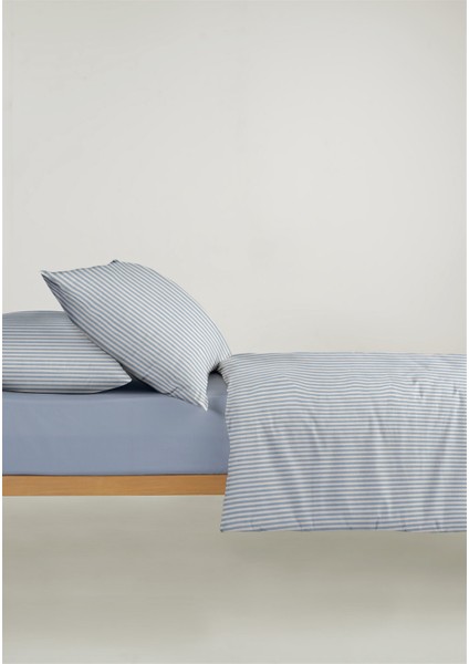 Striped %100 Pamuk Ranforce Yezra Mavi Ipliği Boyalı Nevresim Takımı Tek Kişilik - 160X220 cm fırsatları