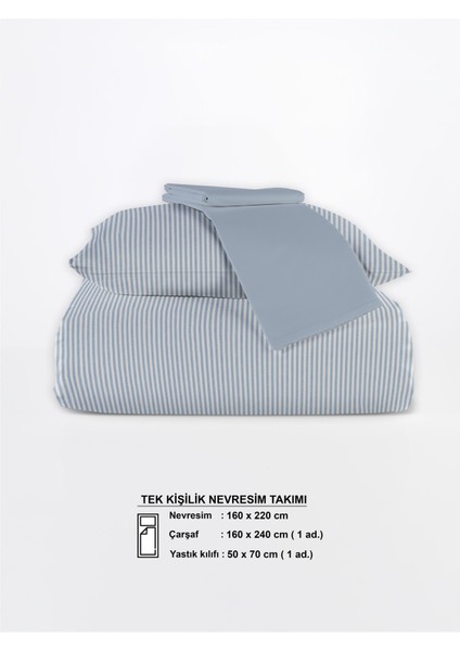 Striped %100 Pamuk Ranforce Yezra Mavi Ipliği Boyalı Nevresim Takımı Tek Kişilik - 160X220 cm indirimleri