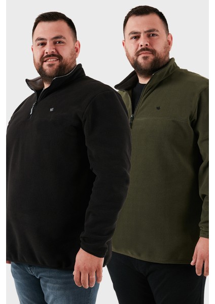 Regular Fit Anti-Pilling Büyük Beden Dik Yaka Kışlık Şardonlu 2'li Paket Polar Erkek Polar 5906001BS2