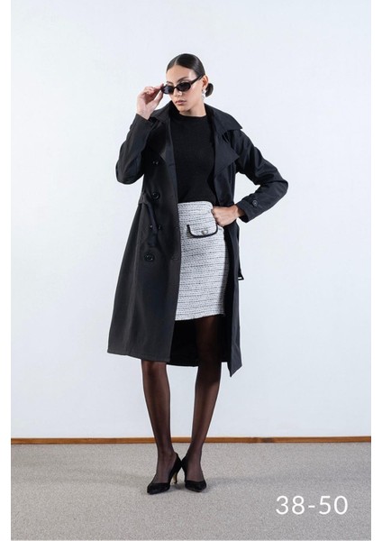 Imperatrice Kruvaze Yaka Kuşaklı Trençkot Siyah