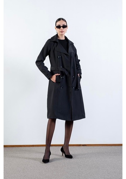 Imperatrice Kruvaze Yaka Kuşaklı Trençkot Siyah fiyatları