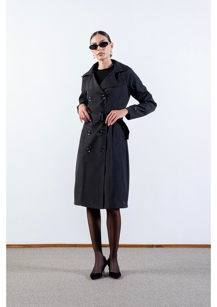 Imperatrice Kruvaze Yaka Kuşaklı Trençkot Siyah modelleri