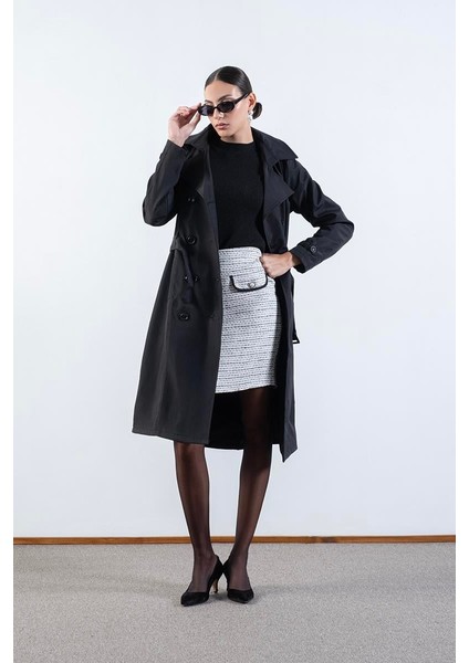 Imperatrice Kruvaze Yaka Kuşaklı Trençkot Siyah fırsatları