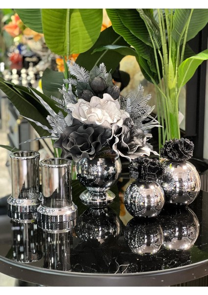 Yapay Çiçekli 5 Parça Set Gümüş No:13