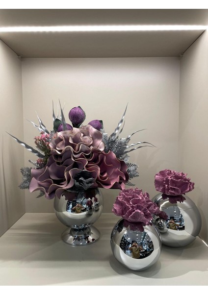 Yapay Çiçekli 3 Parça Set Gümüş No:5