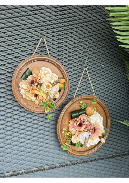 Yapay Çiçekli Ahşap Duvar Süsü No:1