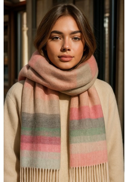 Kadın Yumuşak Dokulu Renk Bloklu Atkı