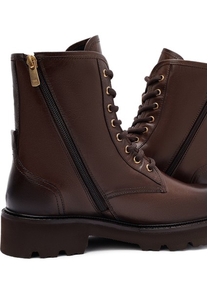 Kadın Kahverengi Fermuarlı Deri Postal Bot 25WFD281218