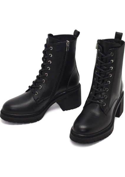 Kadın Siyah Fermuarlı Kalın Topuklu Deri Postal Bot 25WFD230618 modelleri