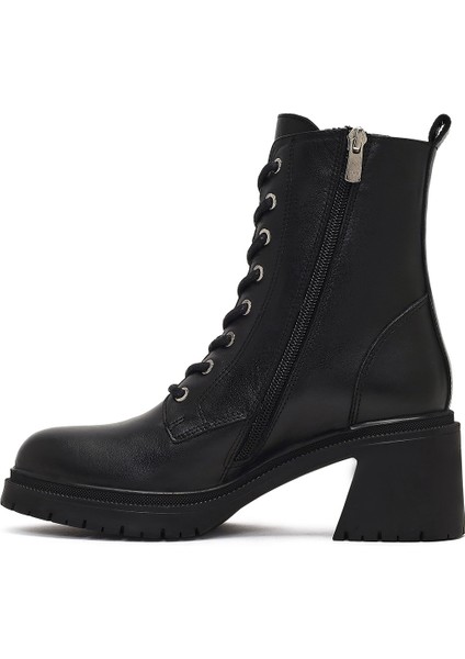Kadın Siyah Fermuarlı Kalın Topuklu Deri Postal Bot 25WFD230618 fırsatları