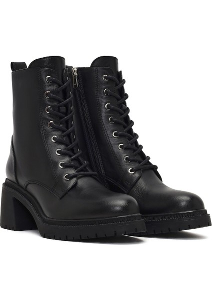 Kadın Siyah Fermuarlı Kalın Topuklu Deri Postal Bot 25WFD230618 indirimleri