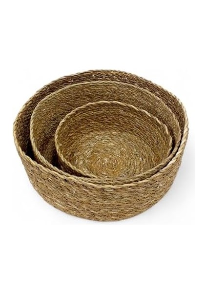 3'lü El Yapımı Yuvarlak Hasır Düzenleyici Seti | 3'lü Hasır Yuvarlak Organizer Seti – Dekoratif, Çok Amaçlı ve Dayanıklı Sepetler (30X12CM – 25X10CM – 20X8CM) modelleri