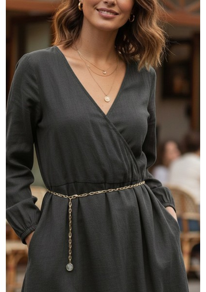 Pınkmark Kadın Gold Gri Mineli Yuvarlak Ayarlanabilir Zincir Kemer PMKM25793 indirimleri