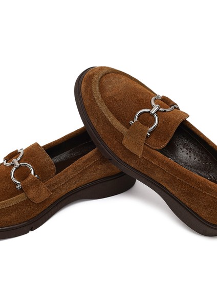 Kadın Vizon Tokalı Süet Deri Comfort Loafer 25AFD410210