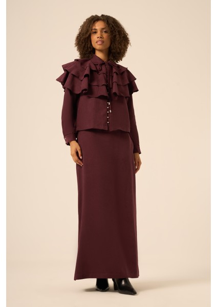 Bayan Süet Fırfırlı Takım Mürdüm 31247