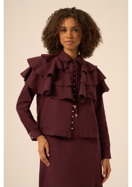 Bayan Süet Fırfırlı Takım Mürdüm 31247 modelleri