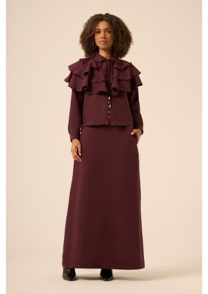 Bayan Süet Fırfırlı Takım Mürdüm 31247 fırsatları