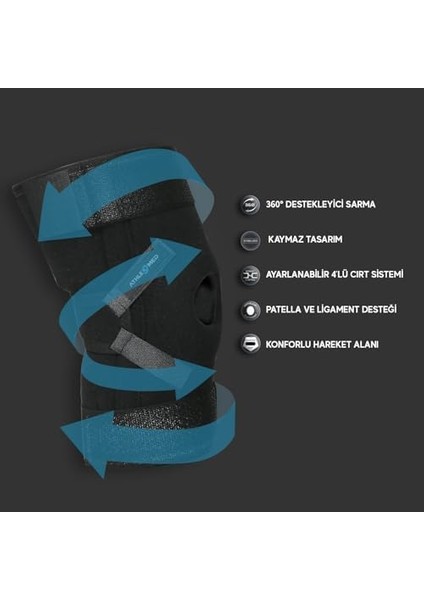 Athlex Med Patella Ligament Destekli Dizlik – Ayarlanabilir Neopren Dizlik, 4 Cırt Bantlı Sabitleme, Spor ve Egzersizler Için Uyumlu