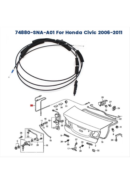Araba Arka Park Acil Fren Kablosu 74880 SNA-A01 Honda Civic Için 2006-2011 Bagaj Bölmesi Kablosu 74880SNAA01 (Yurt Dışından) fırsatları