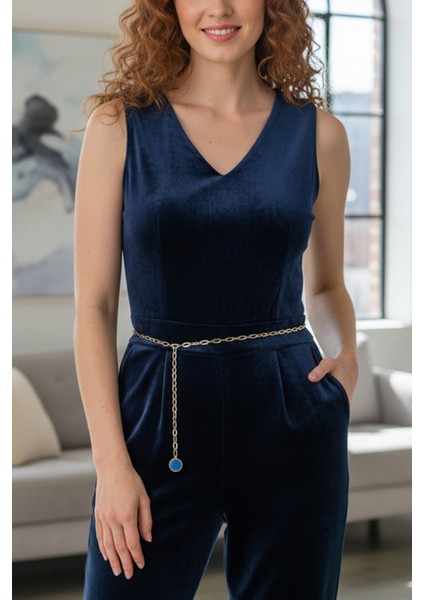 Pınkmark Kadın Gold Mavi Mineli Yuvarlak Ayarlanabilir Zincir Kemer PMKM25792 indirimleri