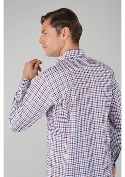 Uzun Kollu Kareli Regular Fit Erkek Pamuk Gömlek Kiremit GMEKS252083_E26 fiyatları