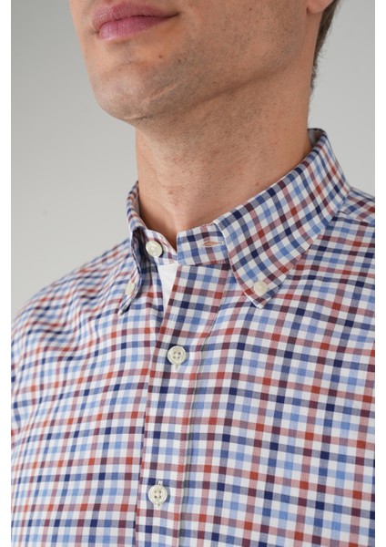 Uzun Kollu Kareli Regular Fit Erkek Pamuk Gömlek Kiremit GMEKS252083_E26 modelleri