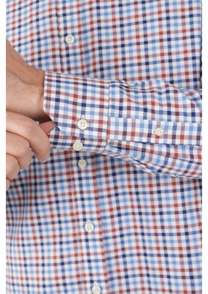 Uzun Kollu Kareli Regular Fit Erkek Pamuk Gömlek Kiremit GMEKS252083_E26 fırsatları