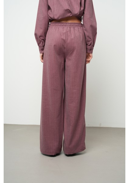 Kadın Bol Paça Beli Lastikli Çizgili Desenli Pantolon indirimleri