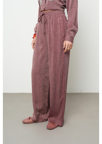 Kadın Bordo Renk Kırçıllı Bol Paça Rahat Kalıp Pantolon fiyatları