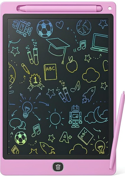 10 Inç Renkli LCD Yazı Tableti - Pembe - Çocuklar Için Eğitici Çizim Tableti, Kalemli Silinebilir Ekran, Kağıt Tasarruflu Taşınabilir Not Defteri (3+ Yaş)