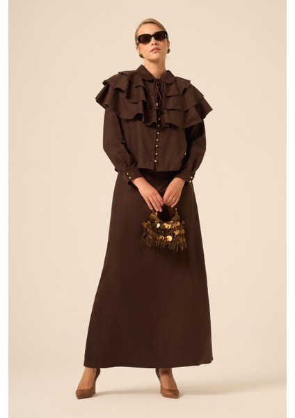 Bayan Süet Fırfırlı Takım Acı Kahve 31247 modelleri