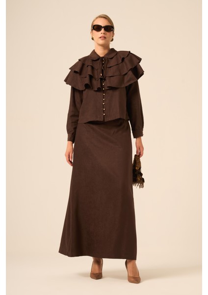 Bayan Süet Fırfırlı Takım Acı Kahve 31247 fırsatları