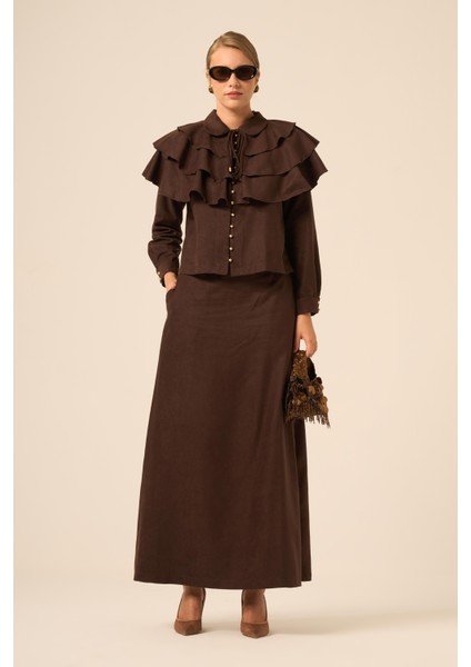 Bayan Süet Fırfırlı Takım Acı Kahve 31247 indirimleri