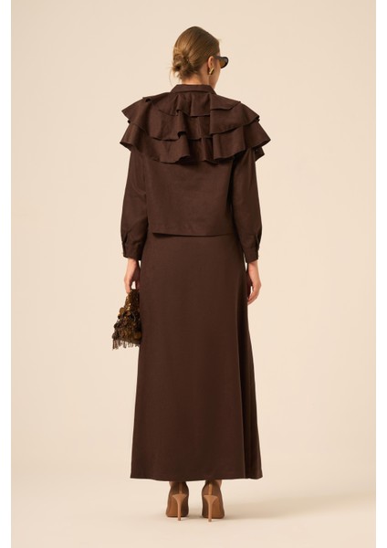 Bayan Süet Fırfırlı Takım Acı Kahve 31247