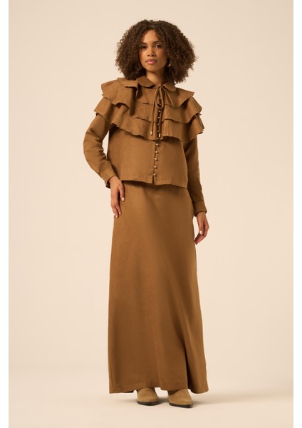 Bayan Süet Fırfırlı Takım Taba 31247 modelleri