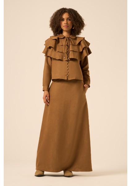 Bayan Süet Fırfırlı Takım Taba 31247 fırsatları